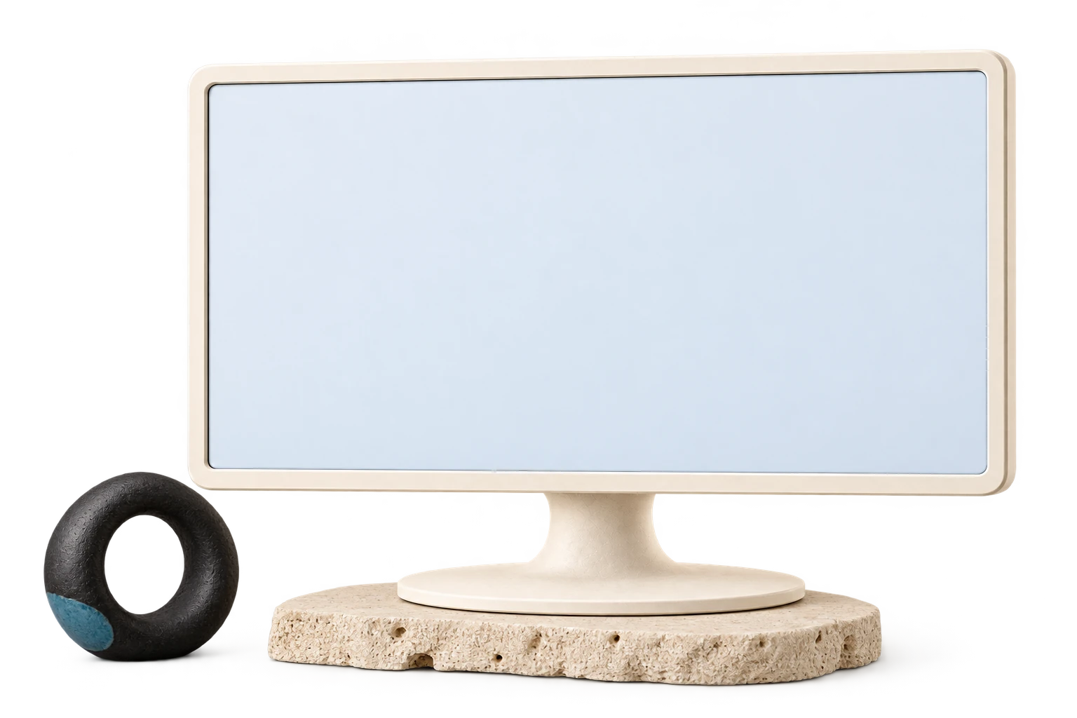 An ivory desktop monitor on a stone slab beside a ceramic ring, showing Willow Creek's customized registration page